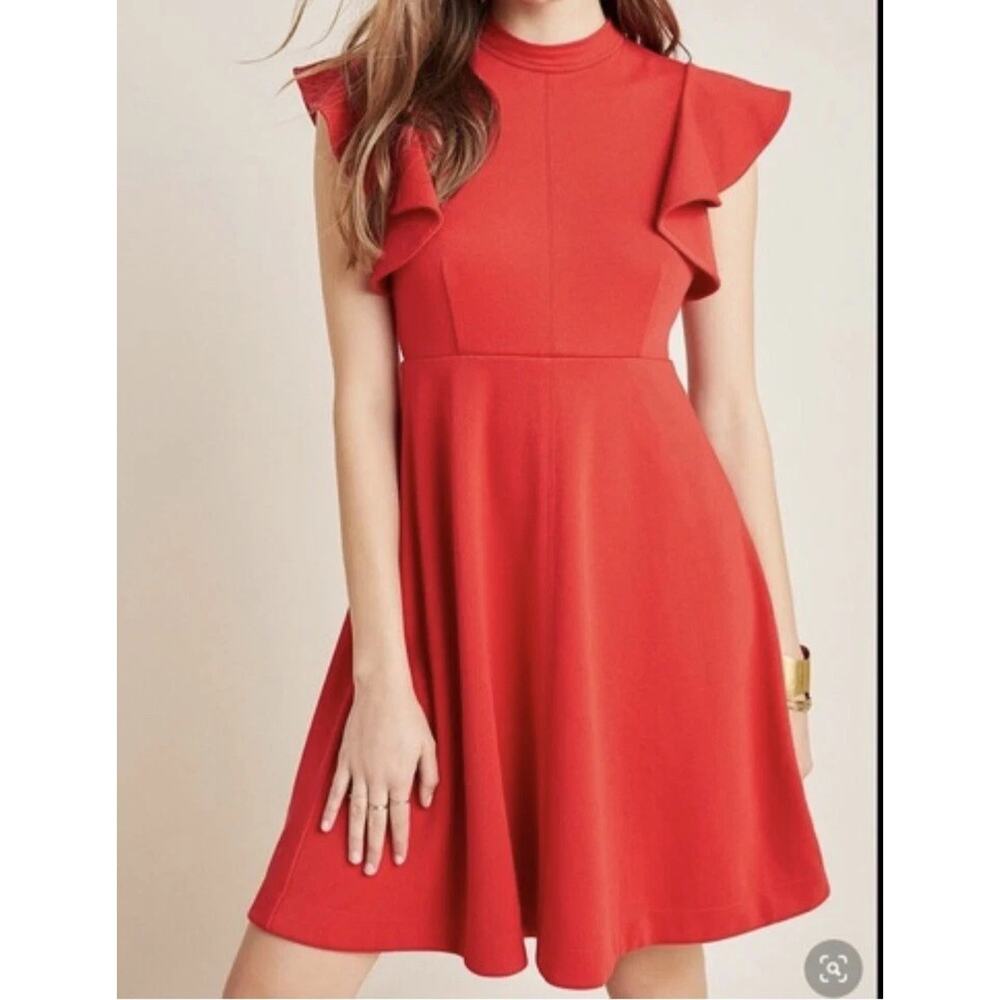 Anthropologie Maeve Deena Flutter Sleeve Red Mini Dress New Medium